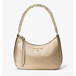 Michael Kors Jet Set Charm Small Metallic Leather Pouchette Bag Pale Gold NWT